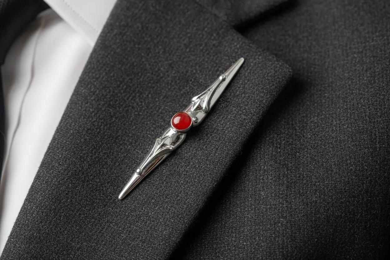 Greek Traditional Brooch in Sterling Silver with a carnelian (K-03)