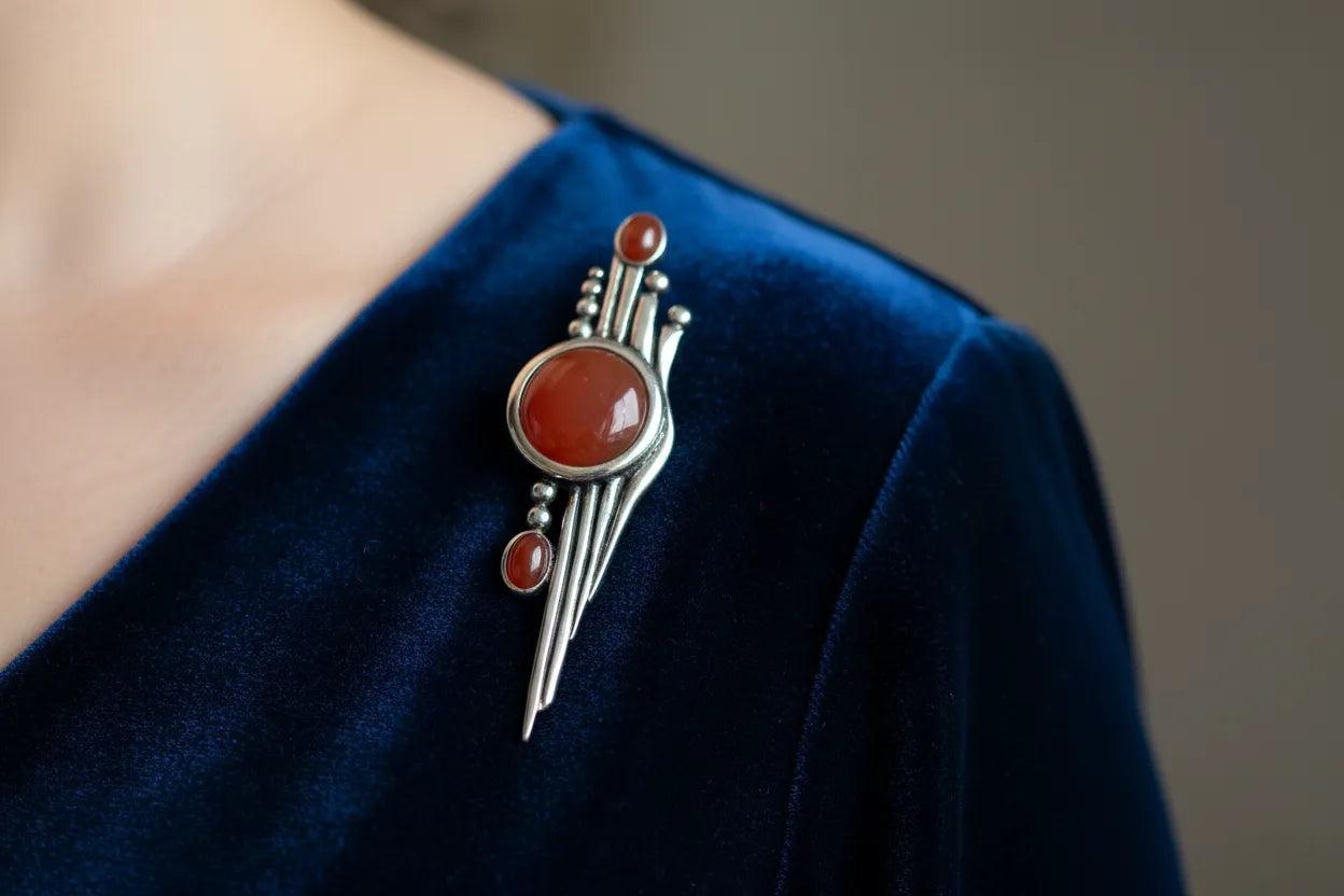 Greek Traditional Brooch in Sterling silver with a Carnelian (K-08)