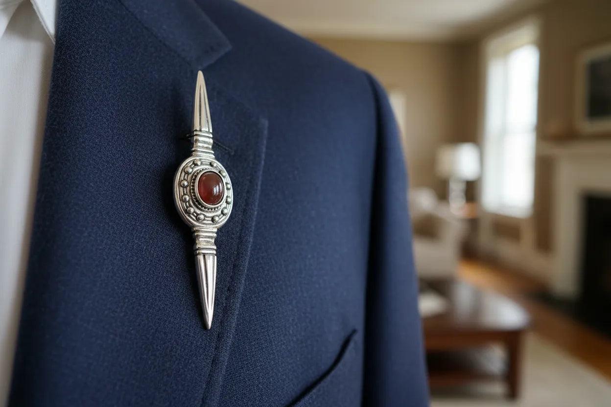 Greek Traditional Brooch in Sterling silver with a carnelian (K-11)