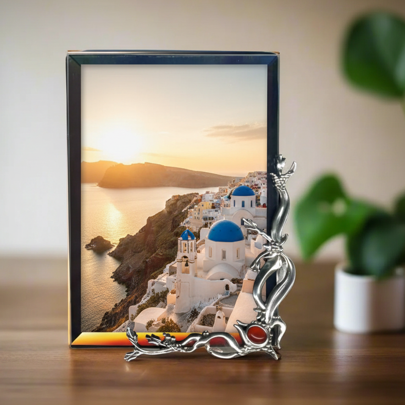 Greek Traditional Carnelian Bronze Silver Plated Picture Frame (A-64)