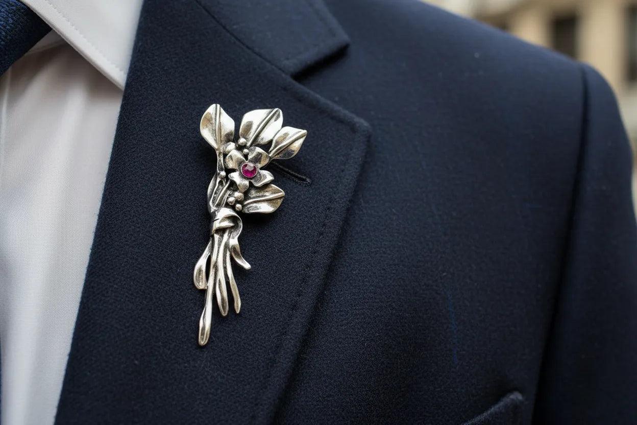 Greek Traditional Flower Brooch in Sterling silver with zircon (K-24)