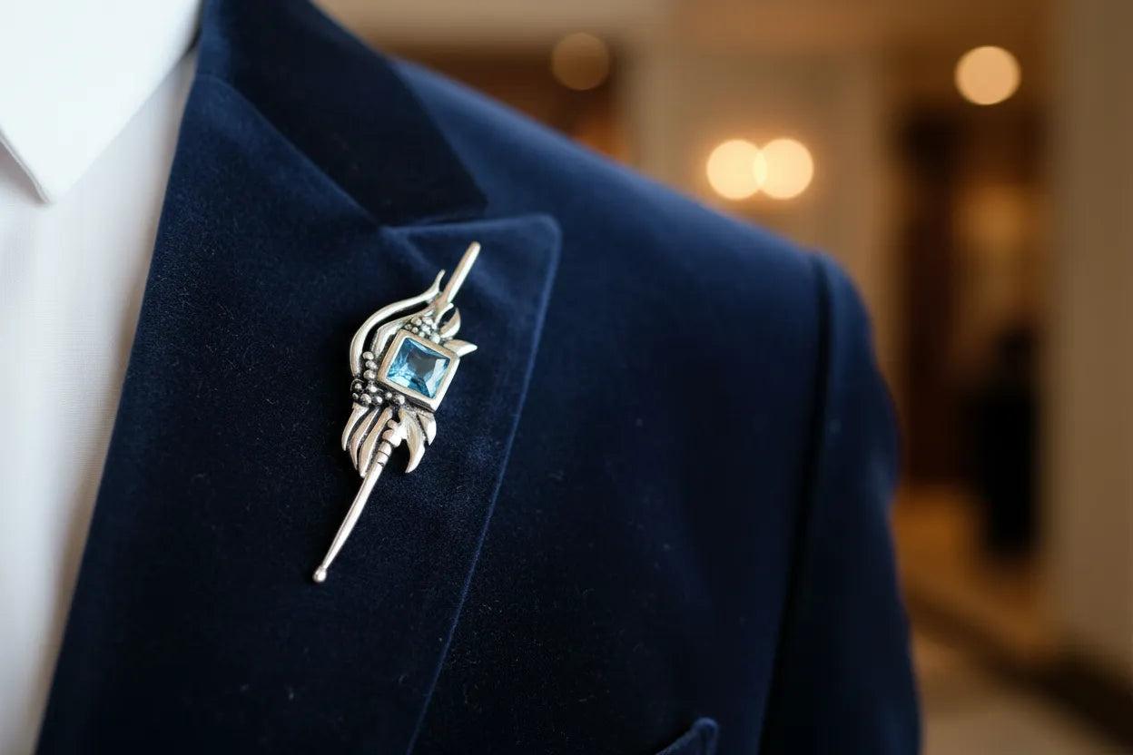 Greek Traditional Flower brooch in Sterling silver with Zircon (K-26)