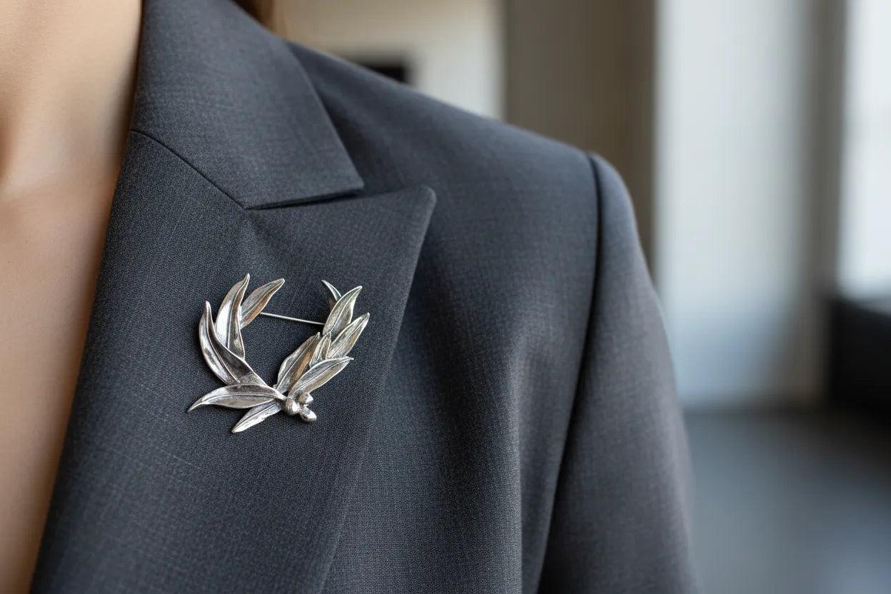 Greek Traditional Olive leaf brooch in Sterling silver (K-37)