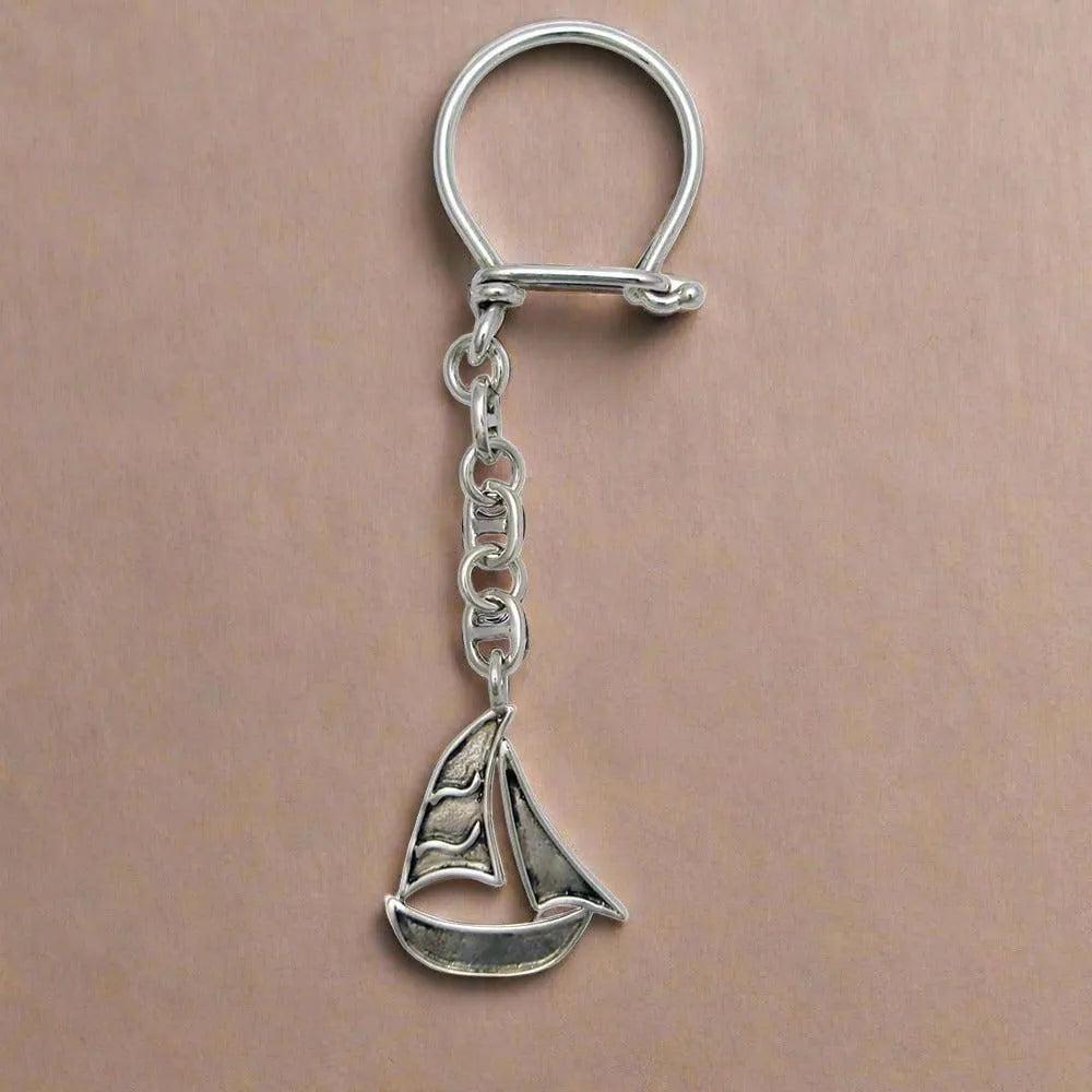 Greek Traditional Sailboat Key ring in sterling silver (MP-17)
