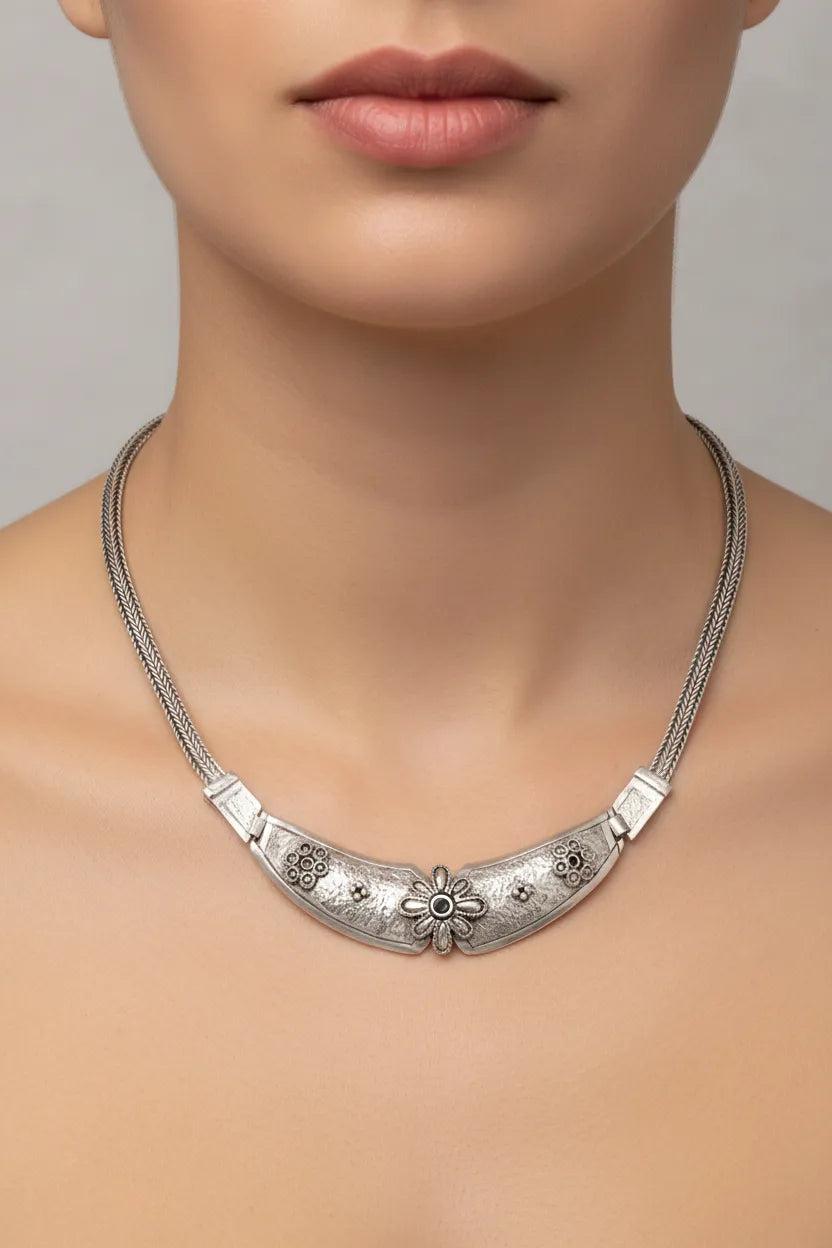 Greek Traditional Sterling Silver Necklace with Zircon (PE-54)