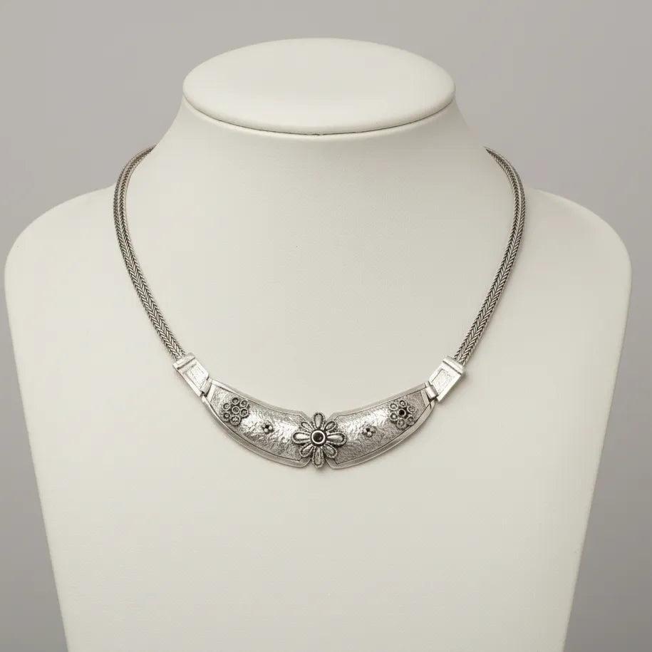 Greek Traditional Sterling Silver Necklace with Zircon (PE-54)