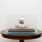 Greek Traditional Sterling silver sailboat on wooden base in plexiglass (A-42-33)