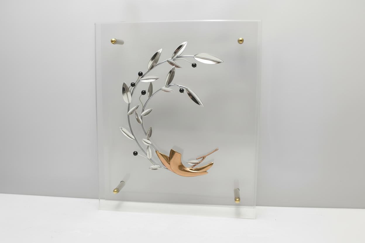 Handmade Olive Wreath, Greek Symbol of Peace, Hematite Olives, Plexiglass Frame (A-97)