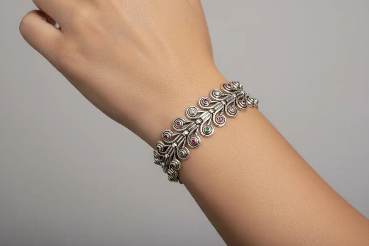 Handmade Sterling Silver Greek Spiral Bracelet, Traditional Motif Jewelry (B-25)