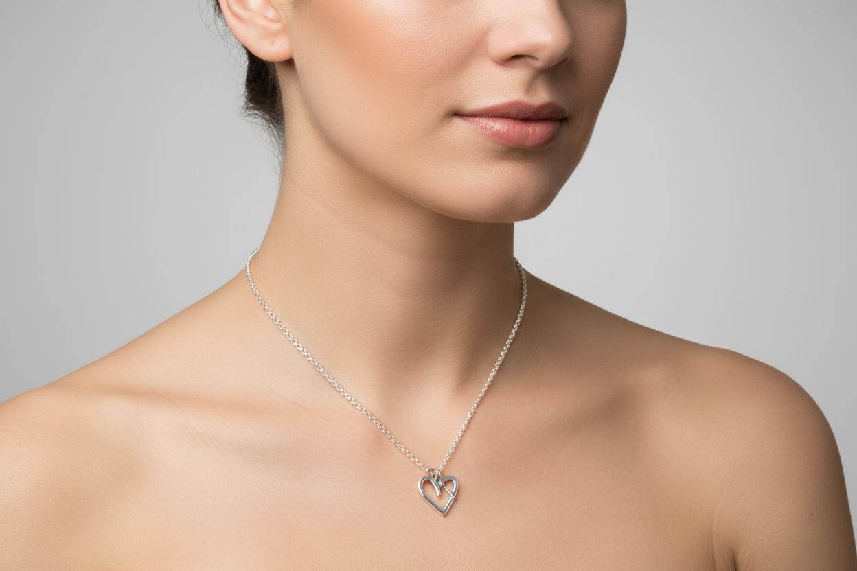Handmade Sterling Silver Heart Pendant Necklace, Greek Love Jewelry (PE-101)