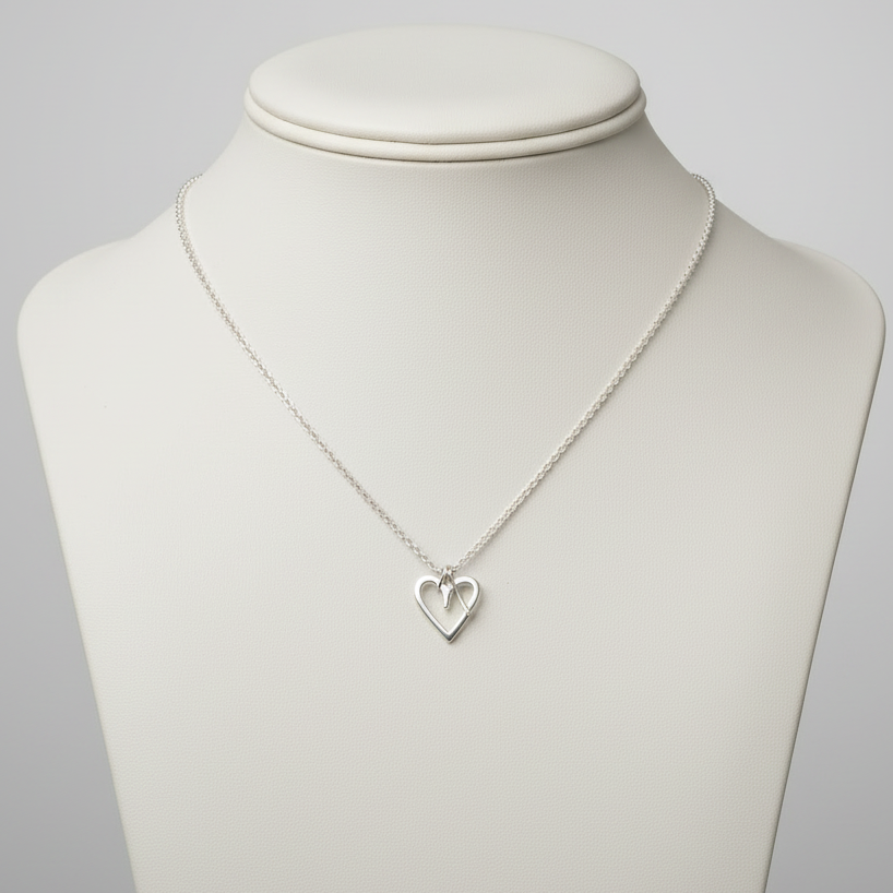 Handmade Sterling Silver Heart Pendant Necklace, Greek Love Jewelry (PE-101)