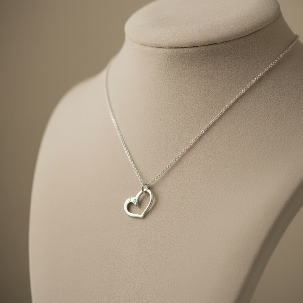 Handmade Sterling Silver Heart Pendant Necklace, Greek Love Jewelry (PE-102)