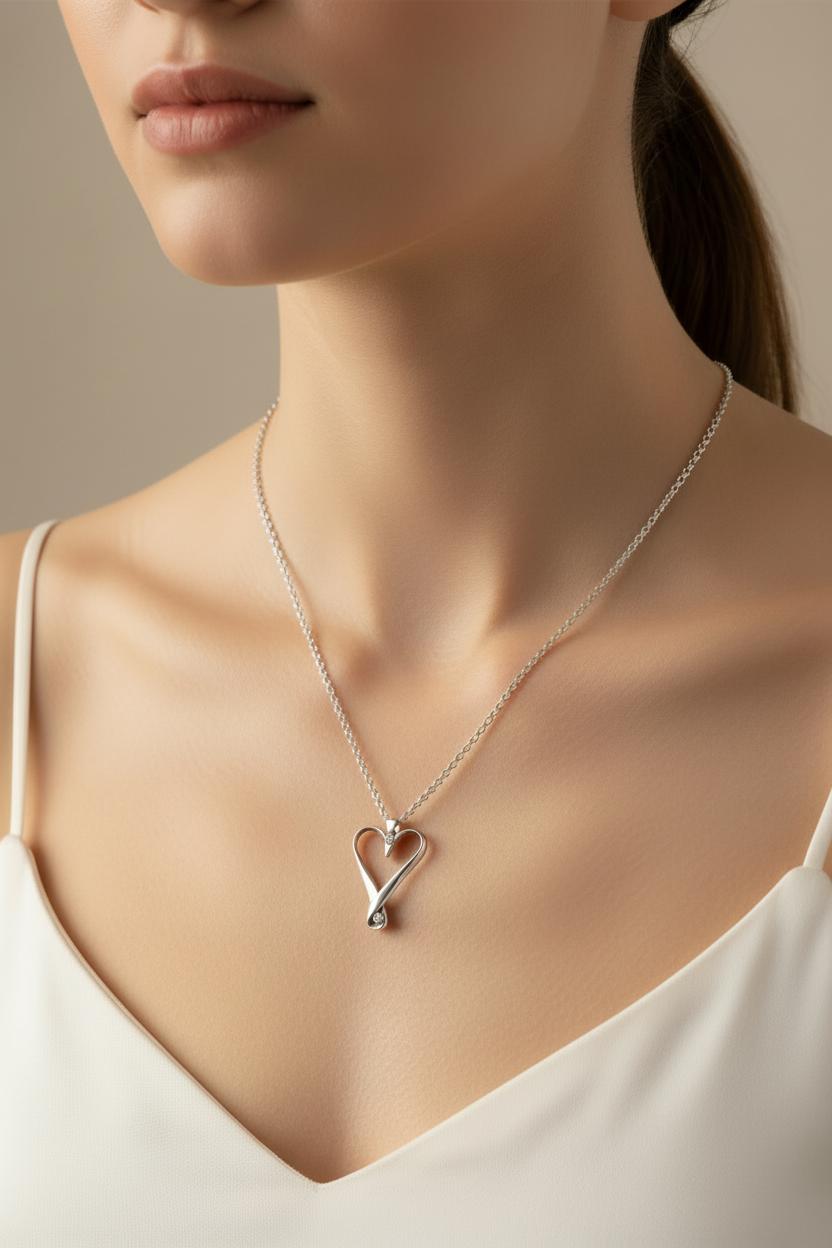 Handmade Sterling Silver Heart Pendant Necklace, Greek Love Jewelry (PE-103)