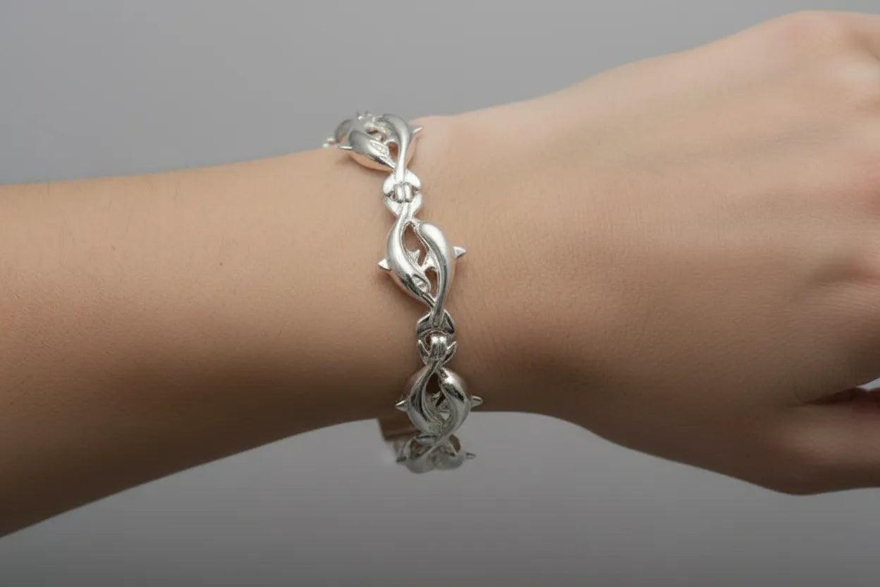 Handmade Sterling Silver Minoan Dolphins Bracelet, Greek Motif Jewelry (B-82)
