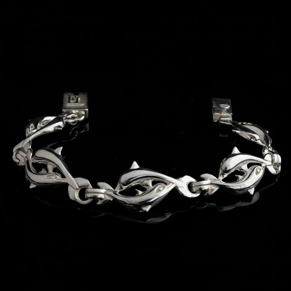 Handmade Sterling Silver Minoan Dolphins Bracelet, Greek Motif Jewelry (B-82)