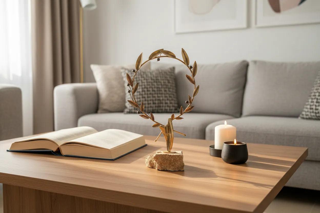 Handmade Sterling Silver Olive Wreath, Hematite Olives, Limestone Base, Greek Decor (A-44-1)