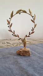 Handmade Sterling Silver Olive Wreath, Hematite Olives, Limestone Base, Greek Decor (A-44-1)