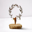 Handmade Sterling Silver Olive Wreath, Hematite Olives, Limestone Base, Greek Decor (A-44-1)