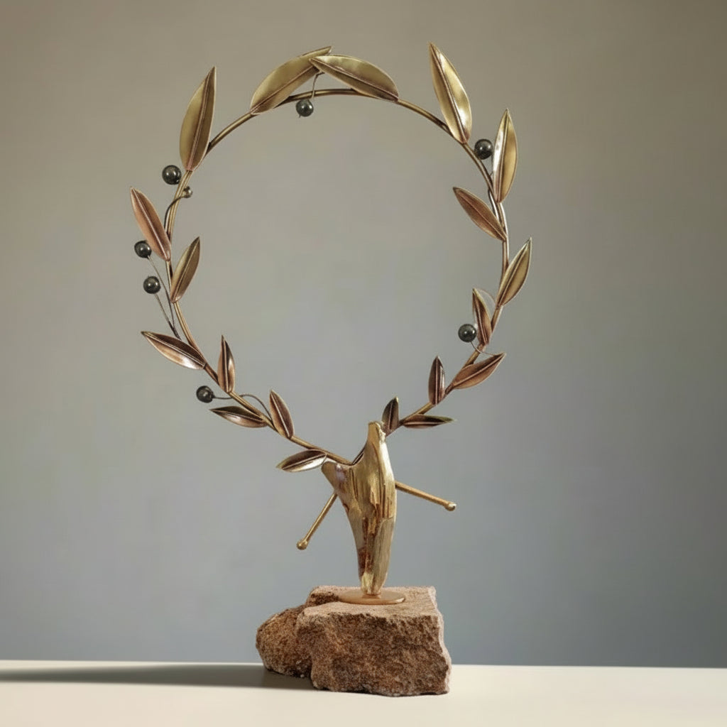 Handmade Sterling Silver Olive Wreath, Hematite Olives, Limestone Base, Greek Decor (A-44-1)