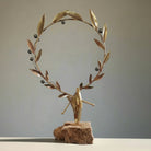 Handmade Sterling Silver Olive Wreath, Hematite Olives, Limestone Base, Greek Decor (A-44-1)