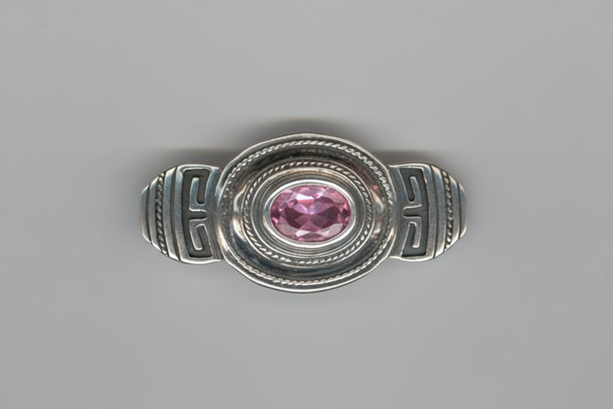 Hellenistic Brooch in Sterling Silver with Amethyst Zircon (K-64)