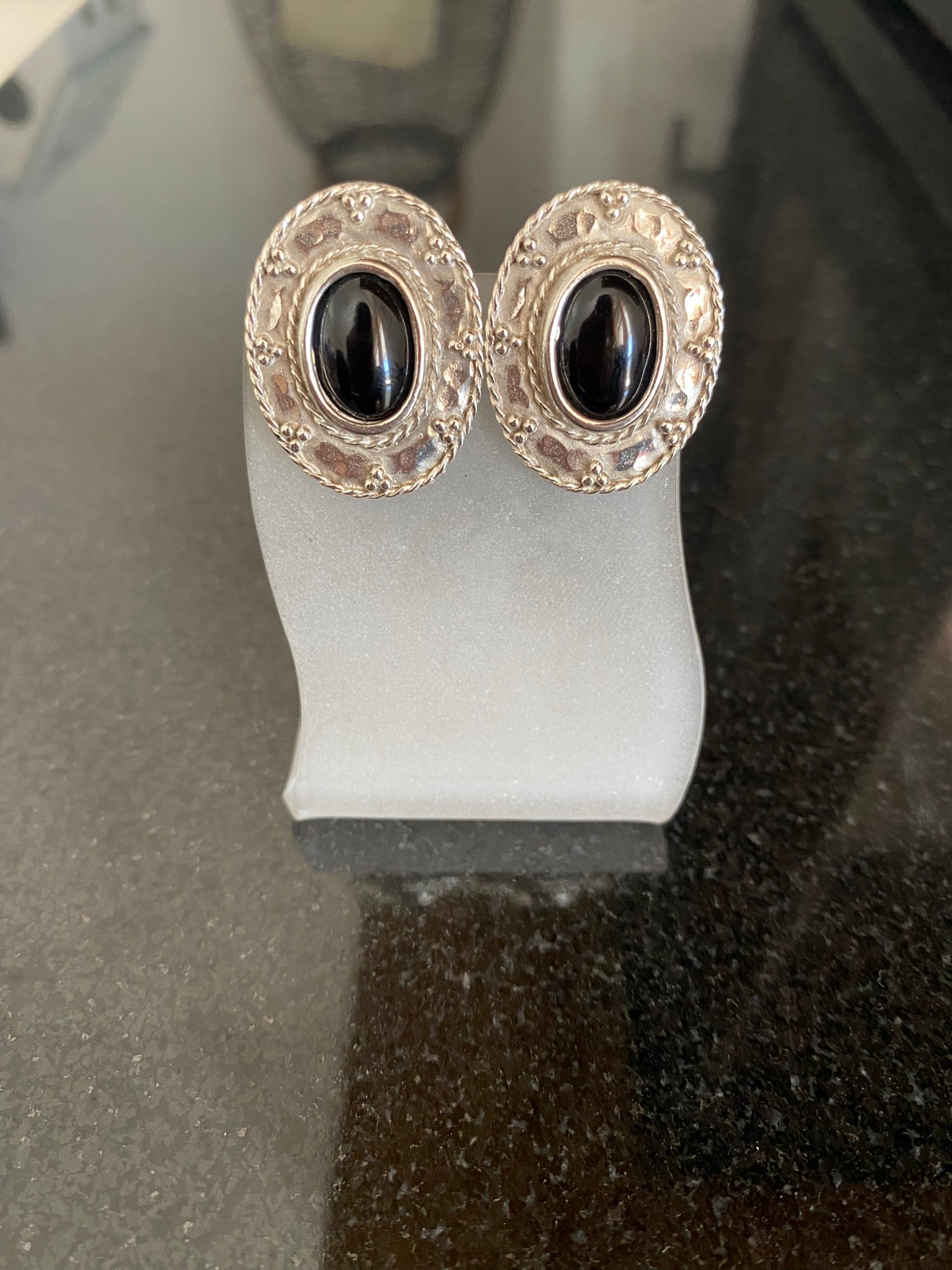 Greek Oval Earrings in Sterling silver with Gemstone (GT-02)