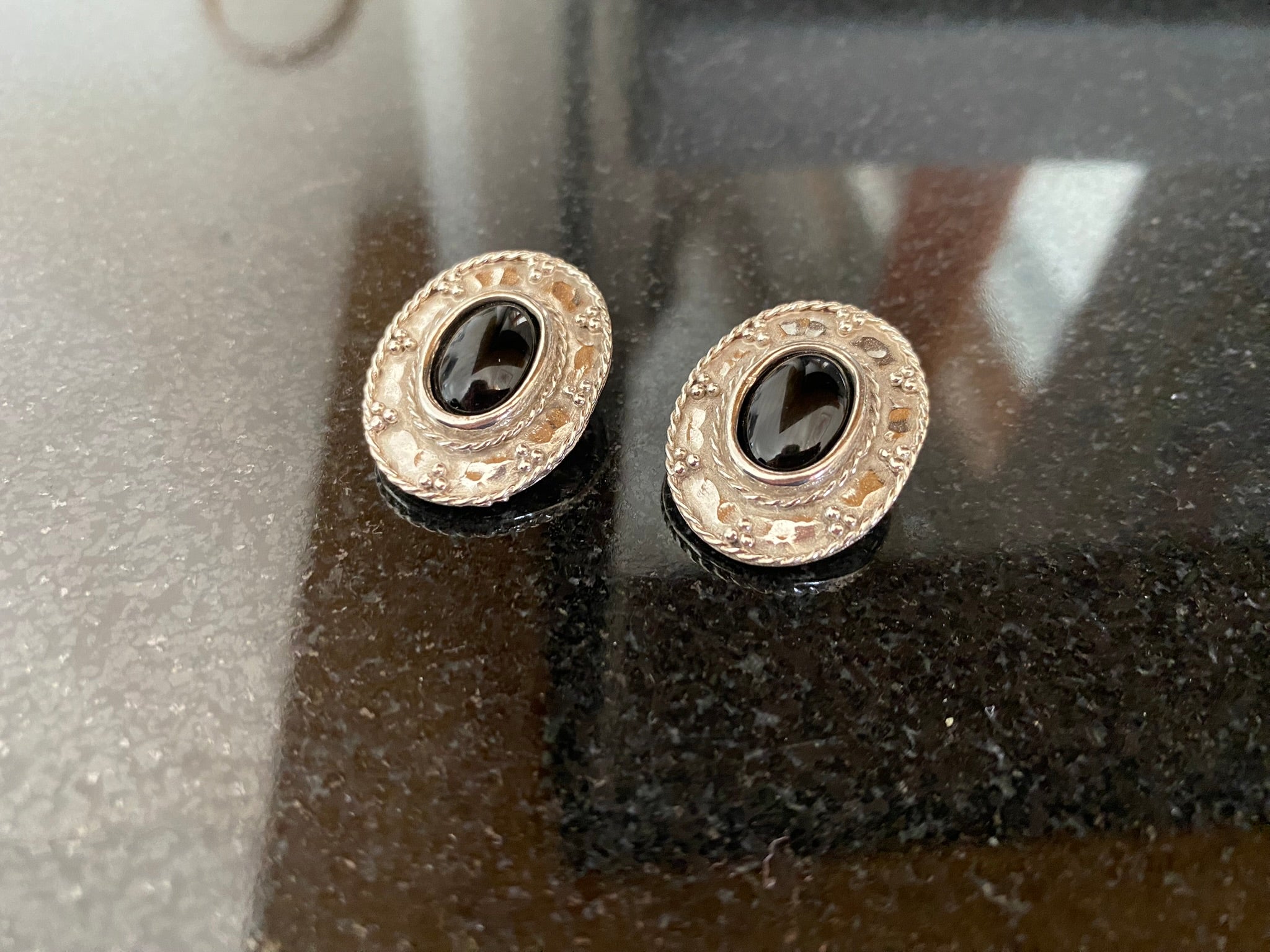 Greek Oval Earrings in Sterling silver with Gemstone (GT-02)