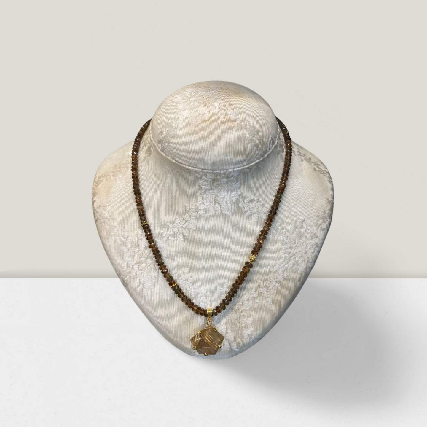 Necklace with Rutile Quartz & Andalusite stone & 18k gold