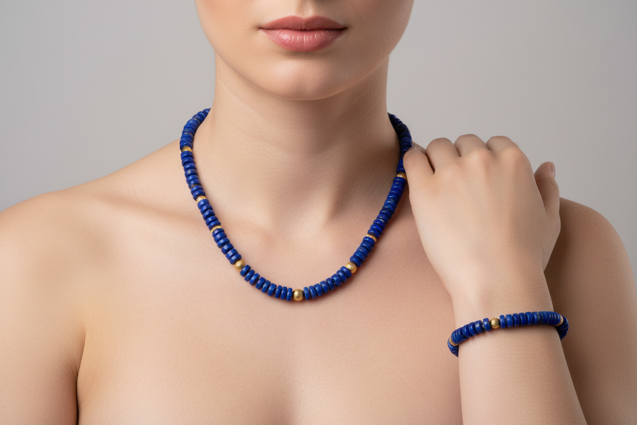 Jewellery set in 18k Gold with Lapis Lazuli