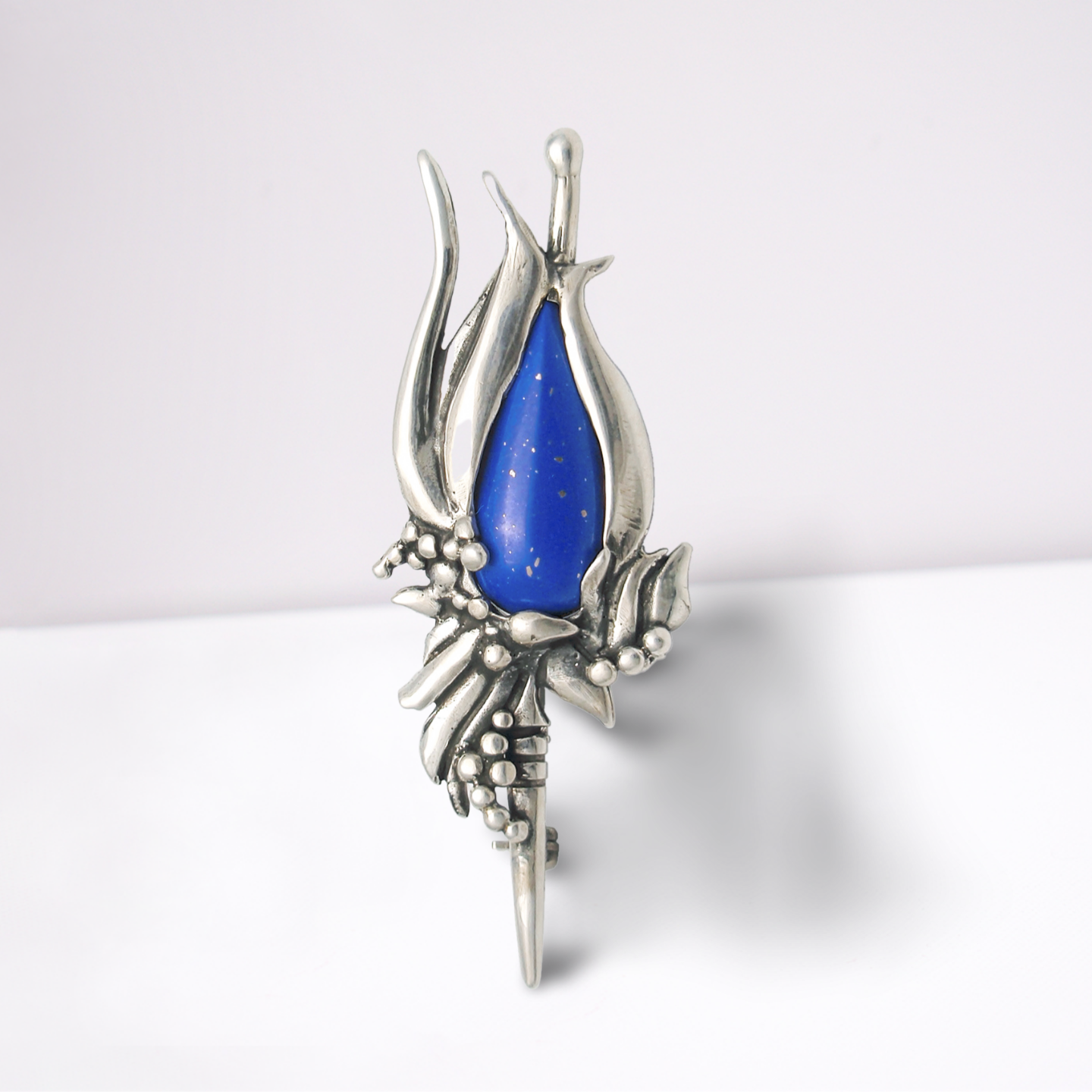 Greek Traditional Flower Brooch in Sterling silver with Lapis Lazuli (K-23)