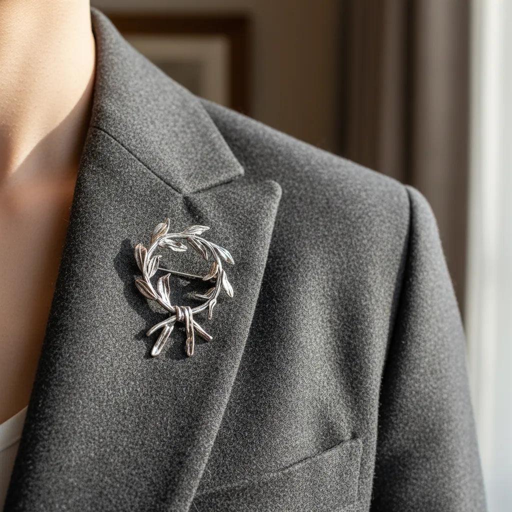 Kotinos Olive leaf Wreath brooch in Sterling Silver (K-40)