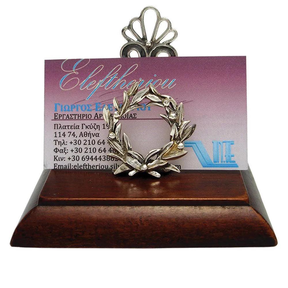 Kotinos Wreath Greek Desk business card holder display in sterling silver (A-25-4)
