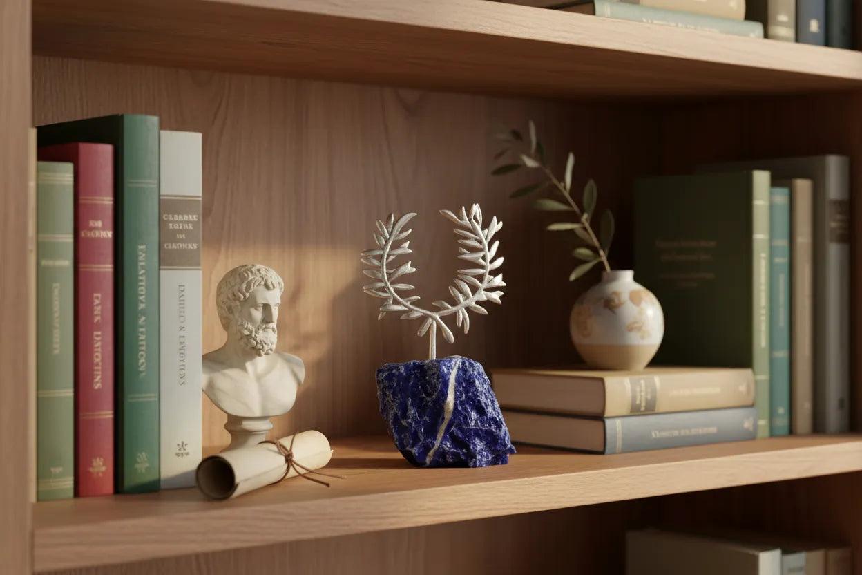 Kotinos Wreath Greek Sterling Silver Figurine on stone (A-40-1)