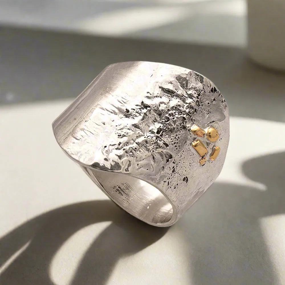 Lava Texture Ring in Sterling Silver with Bronze Elements (DM-50)