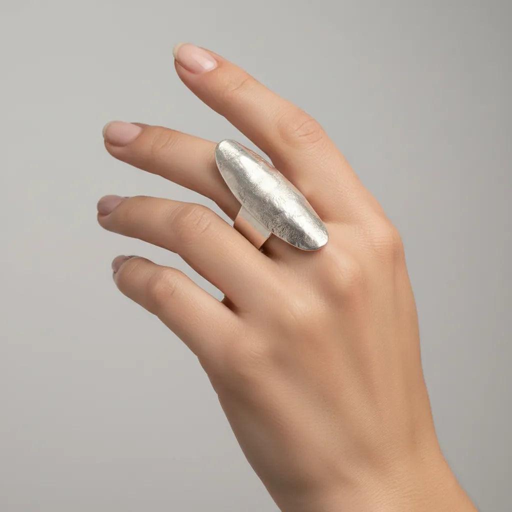 Long Narrow Lava Texture Ring in Sterling Silver (DM-52)