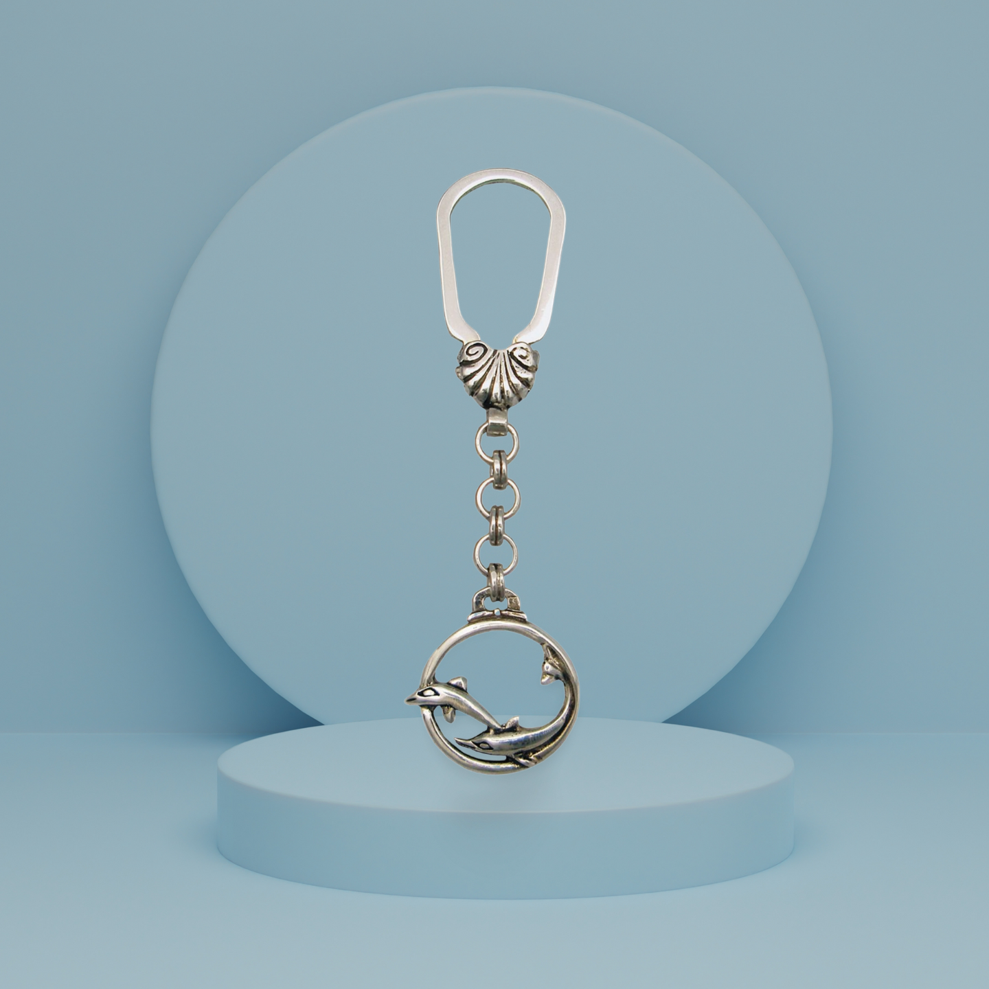 Minoan Dolphins Key ring in sterling silver, silver keychain, men's gift, handmade keychain (MP-08)