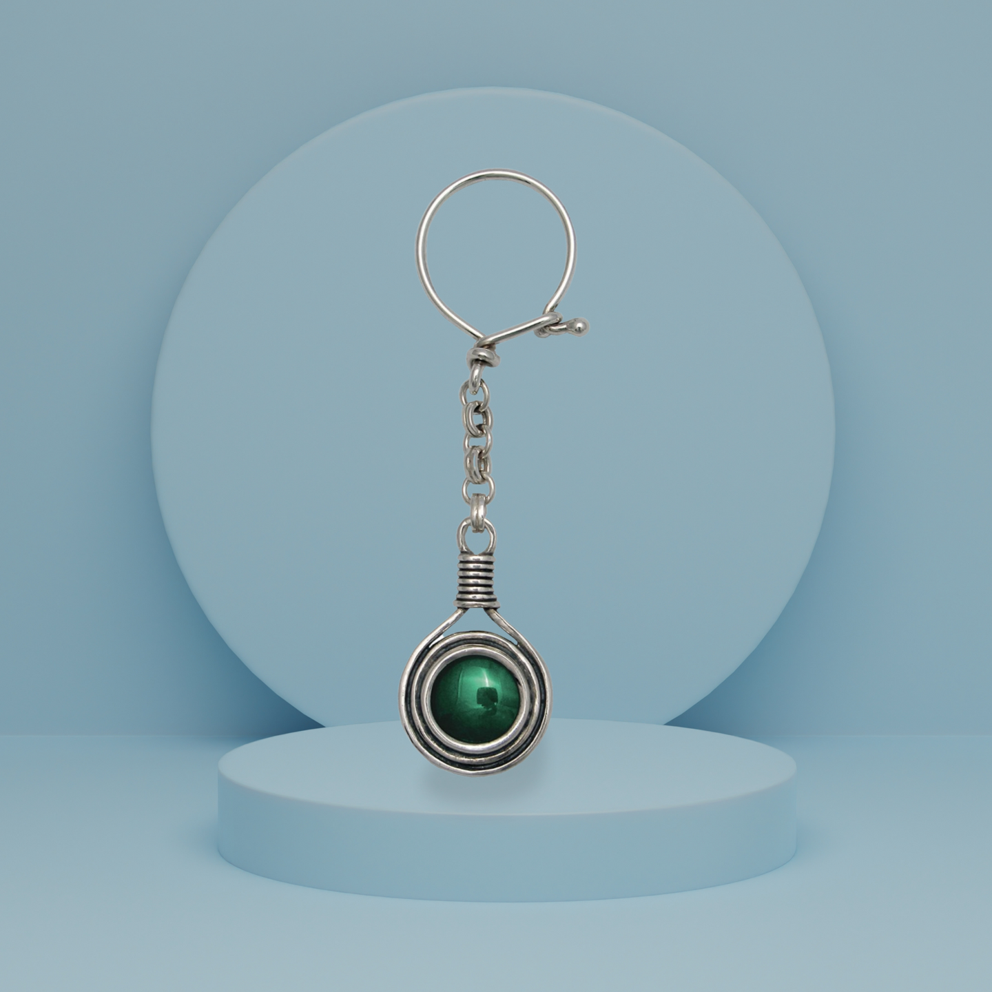 Greek Traditional Key ring in sterling silver with agate (MP-11)