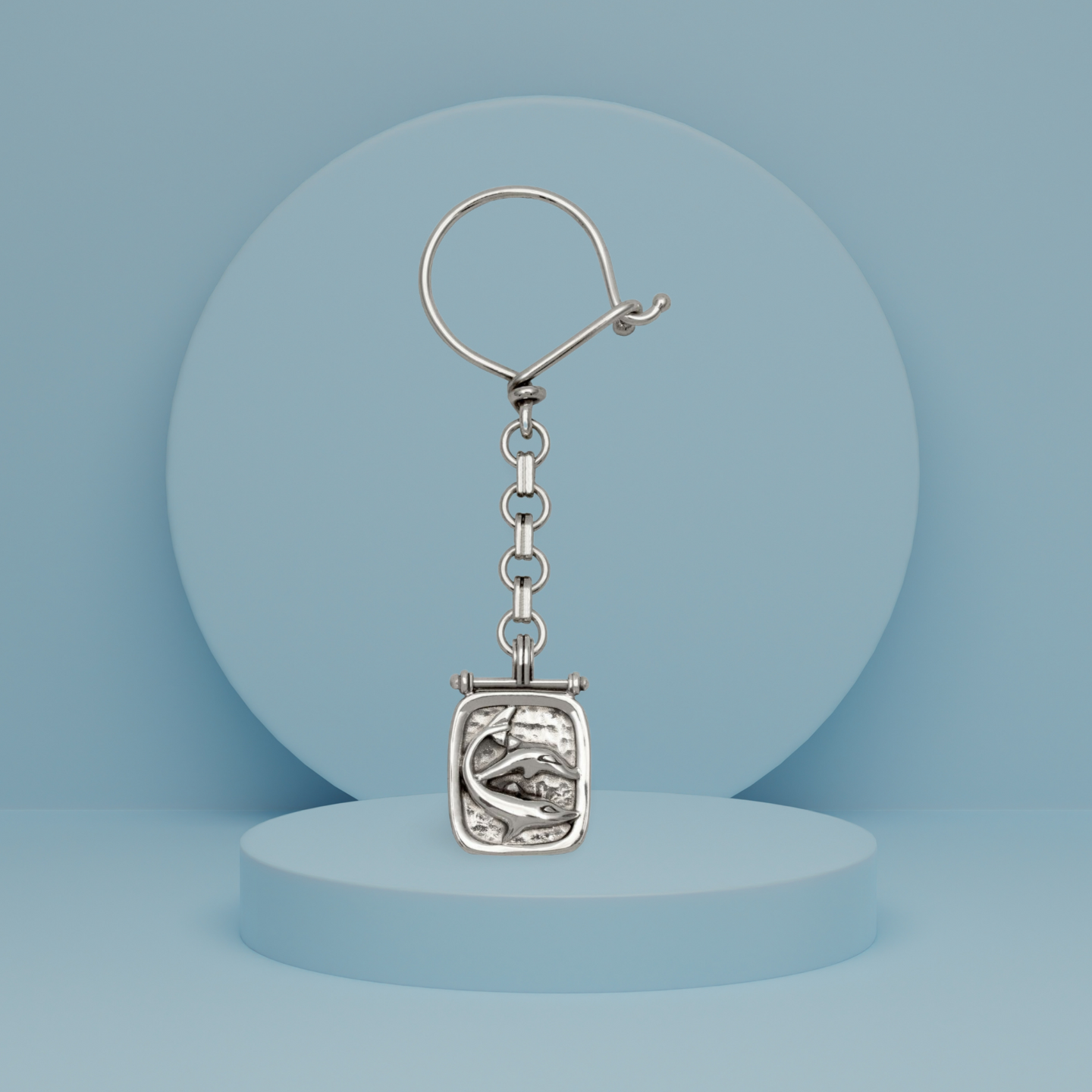 Dolphins Key ring in sterling silver, silver keychain, men's gift, handmade keychain (MP-12)