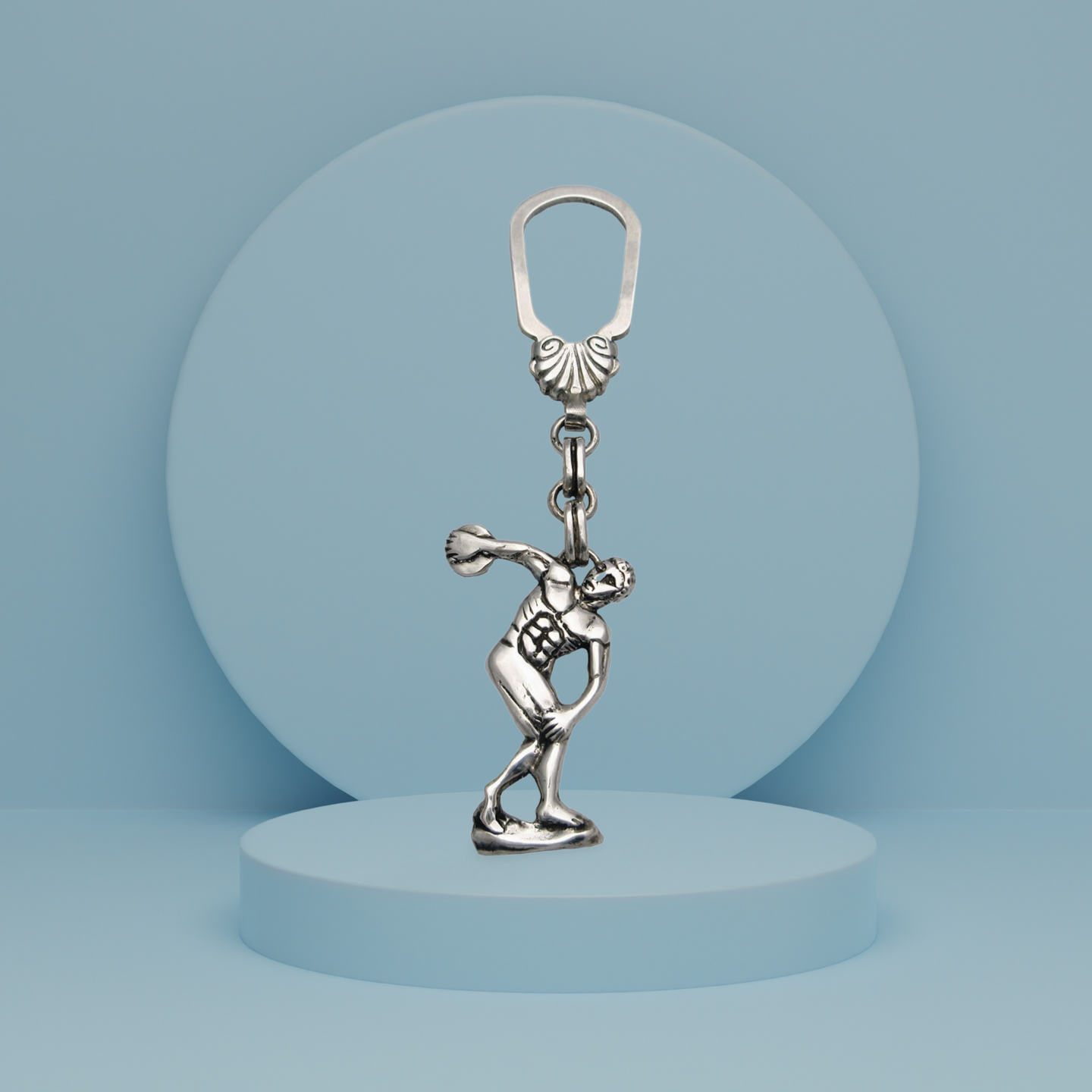 Greek Olympic Disk Thrower Key ring in sterling silver, silver keychain, men's gift, handmade keychain (MP-15)