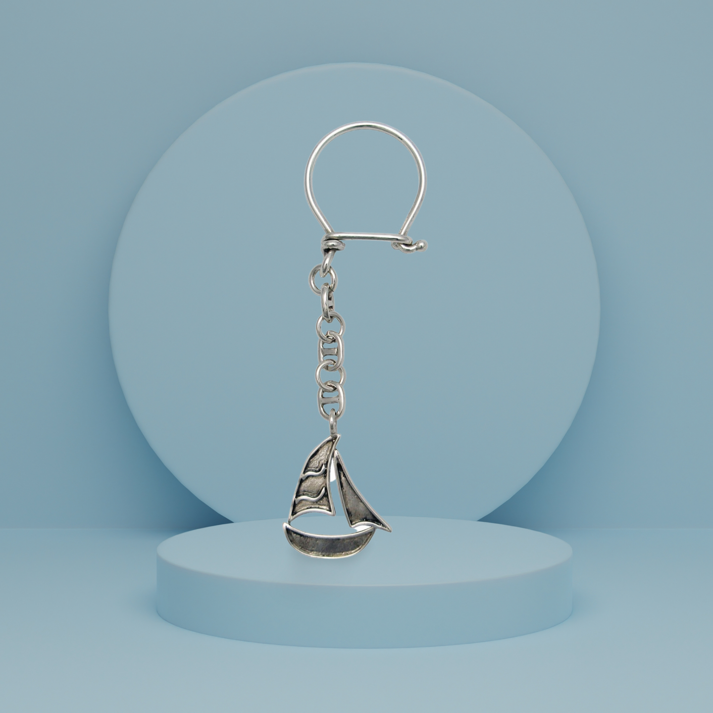 Greek Traditional Sailboat Key ring in sterling silver (MP-17)