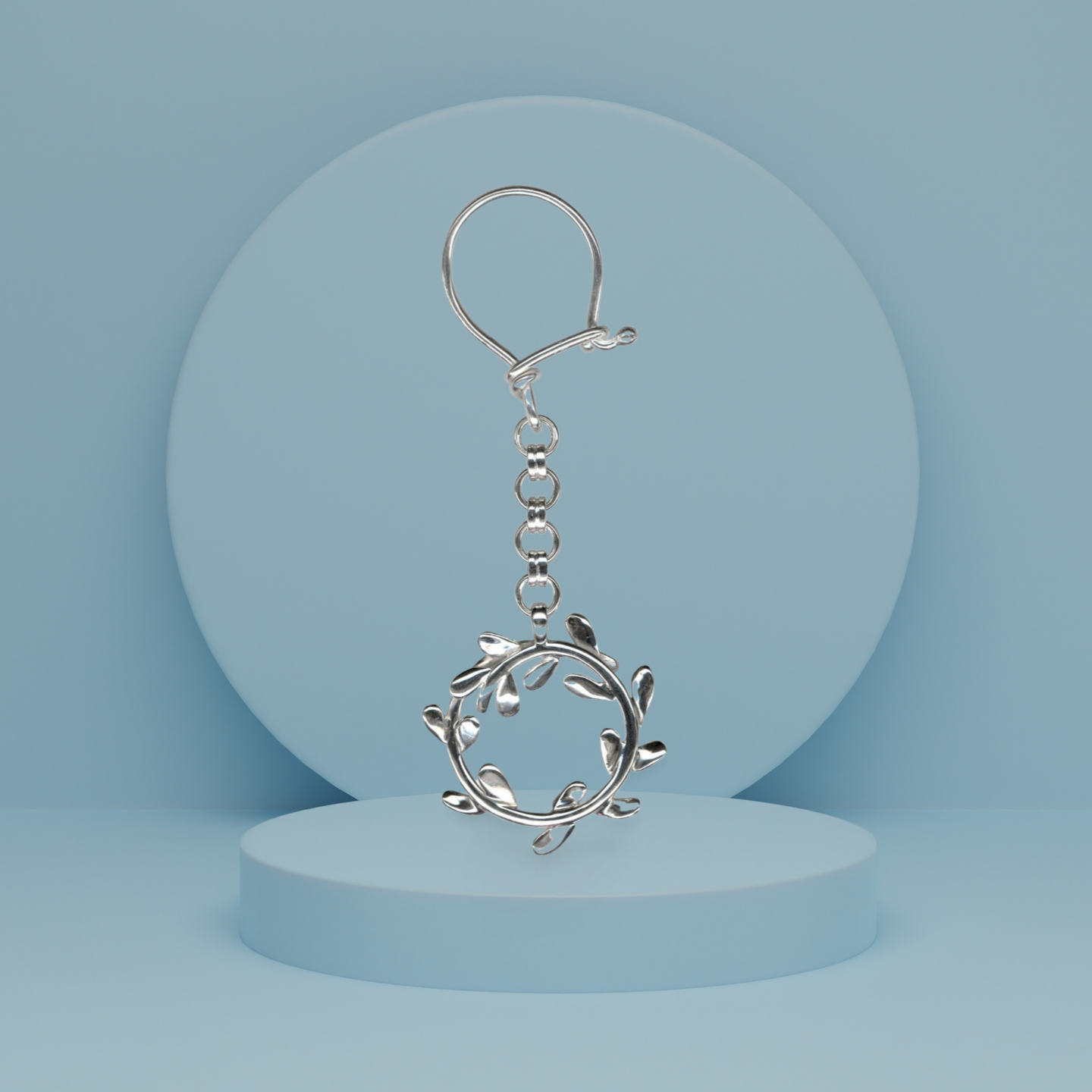 Olive leaf Wreath key ring in Sterling Silver, silver keychain, men's gift, handmade keychain