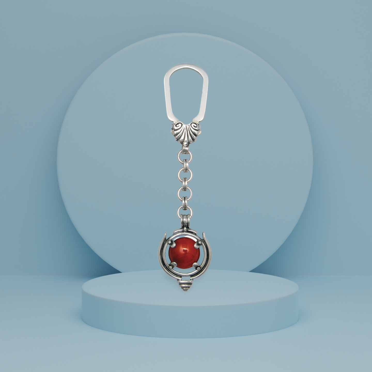 Greek Traditional Key ring in sterling silver with a carnelian (MP-24)