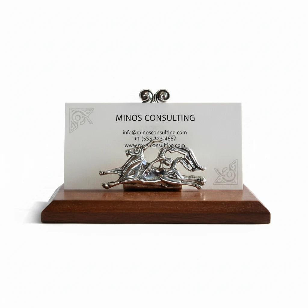 Minoan Bull leaping Desk business card holder display in sterling silver (A-25-3)