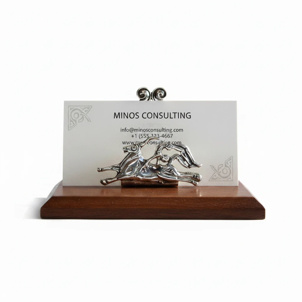 Minoan Bull leaping Desk business card holder display in sterling silver (A-25-3)