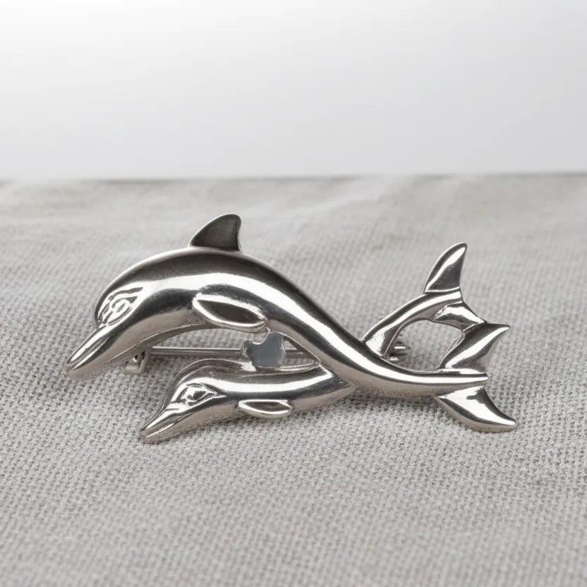 Minoan Dolphins Brooch in Sterling Silver (K-68)