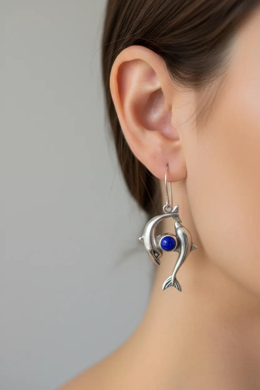 Minoan Dolphins Earrings, sterling silver earrings, Greek Jewelry, Womens Fashion (AG-02)