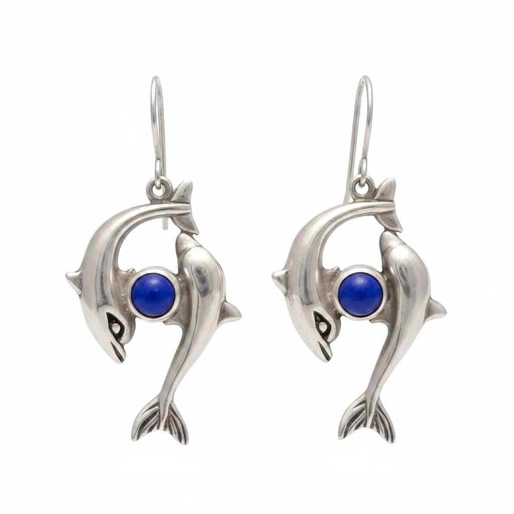 Minoan Dolphins Earrings, sterling silver earrings, Greek Jewelry, Womens Fashion (AG-02)
