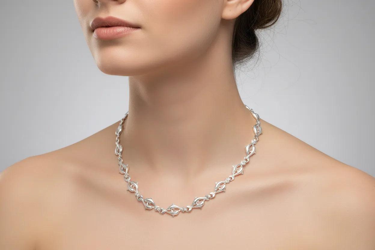 Minoan Dolphins Racing Sterling Silver Necklace (PE-13)