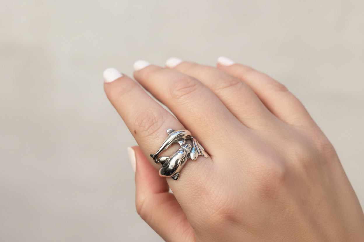 Minoan Dolphins Ring in Sterling Silver (DT-81)