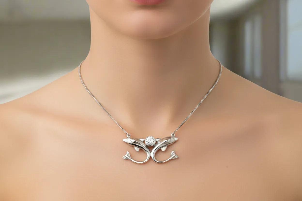 Minoan Dolphins Sterling Silver Necklace (PE-15)
